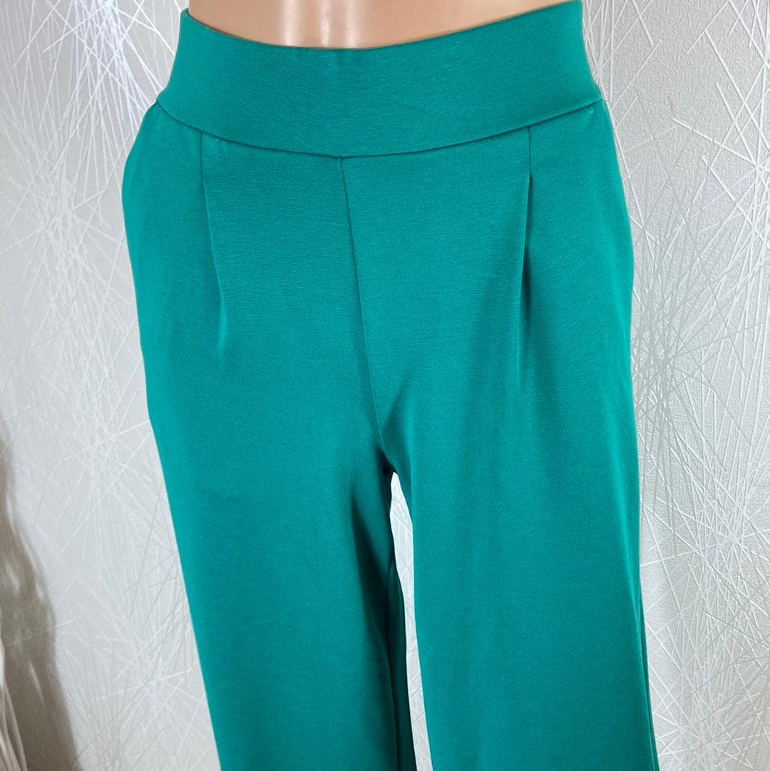 Pantalon vert foncé taille haute élastique jambes larges Byrizetta Wide Pants B.Young - Offre-Unique