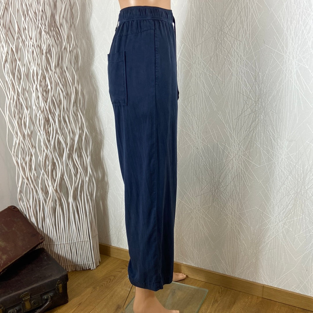 Pantalon fluide ample femme taille élastique bleu marine Ihfiluni Paal Ichi - Offre-Unique