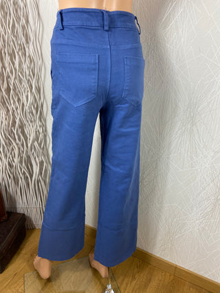 Pantalon bleu coton taille haute jambes larges Les Impatientes