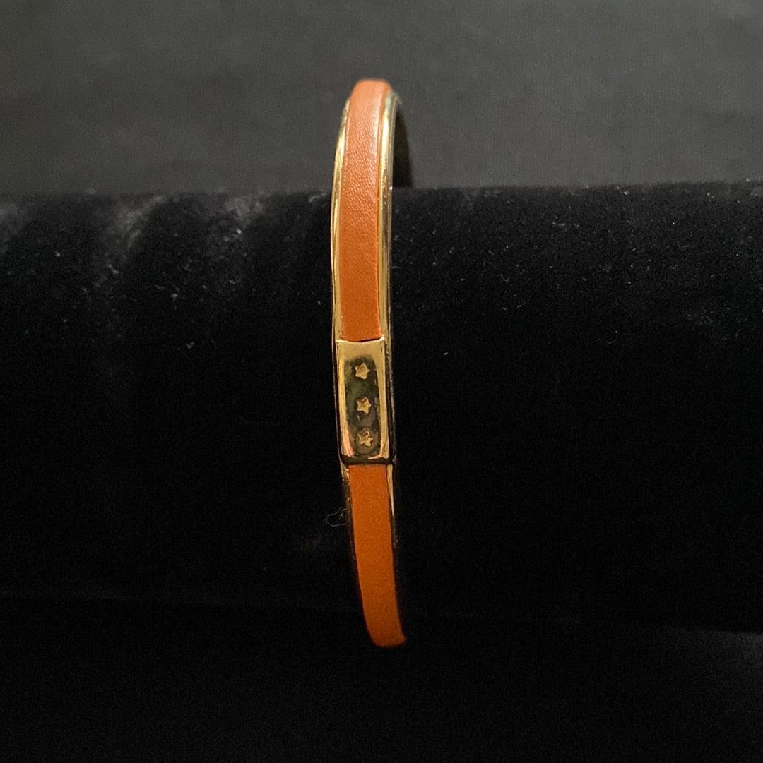 Bracelet jonc plaqué or cuir orange Shabada - Offre-Unique