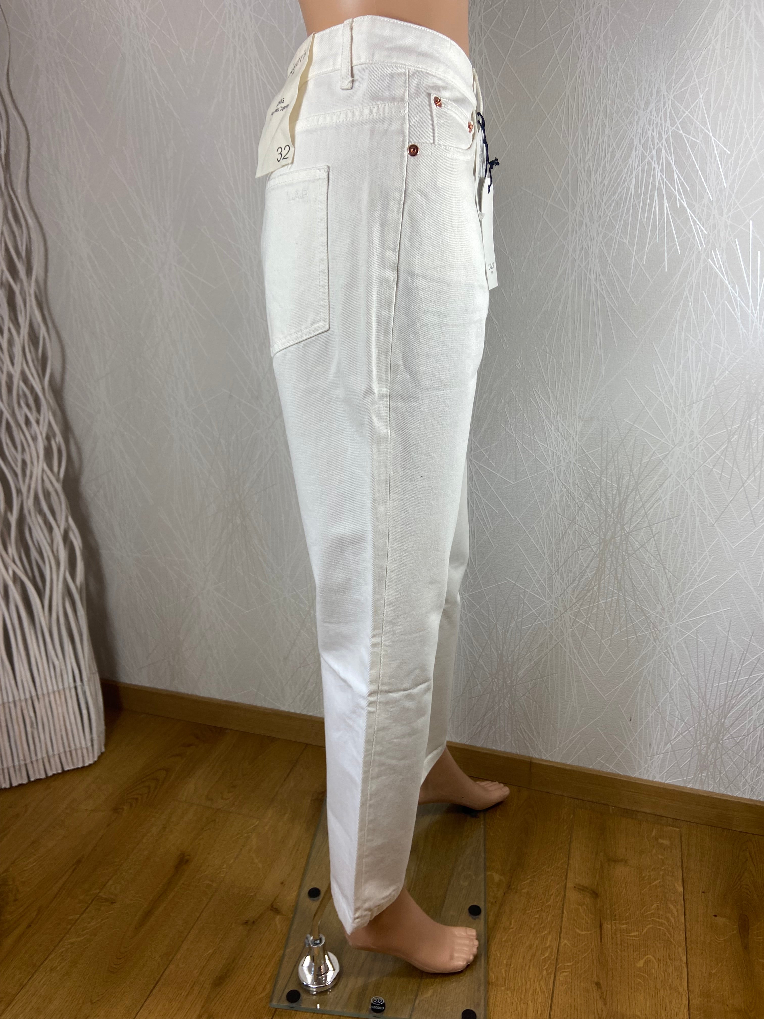 Pantalon coton denim blanc taille haute coupe droite modèle Jonas Argile Lab Dip