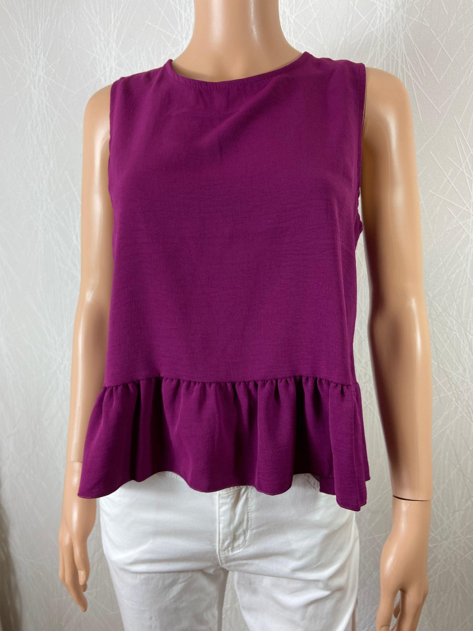 Top fluide violet sans manches avec volants Sense - Offre-Unique