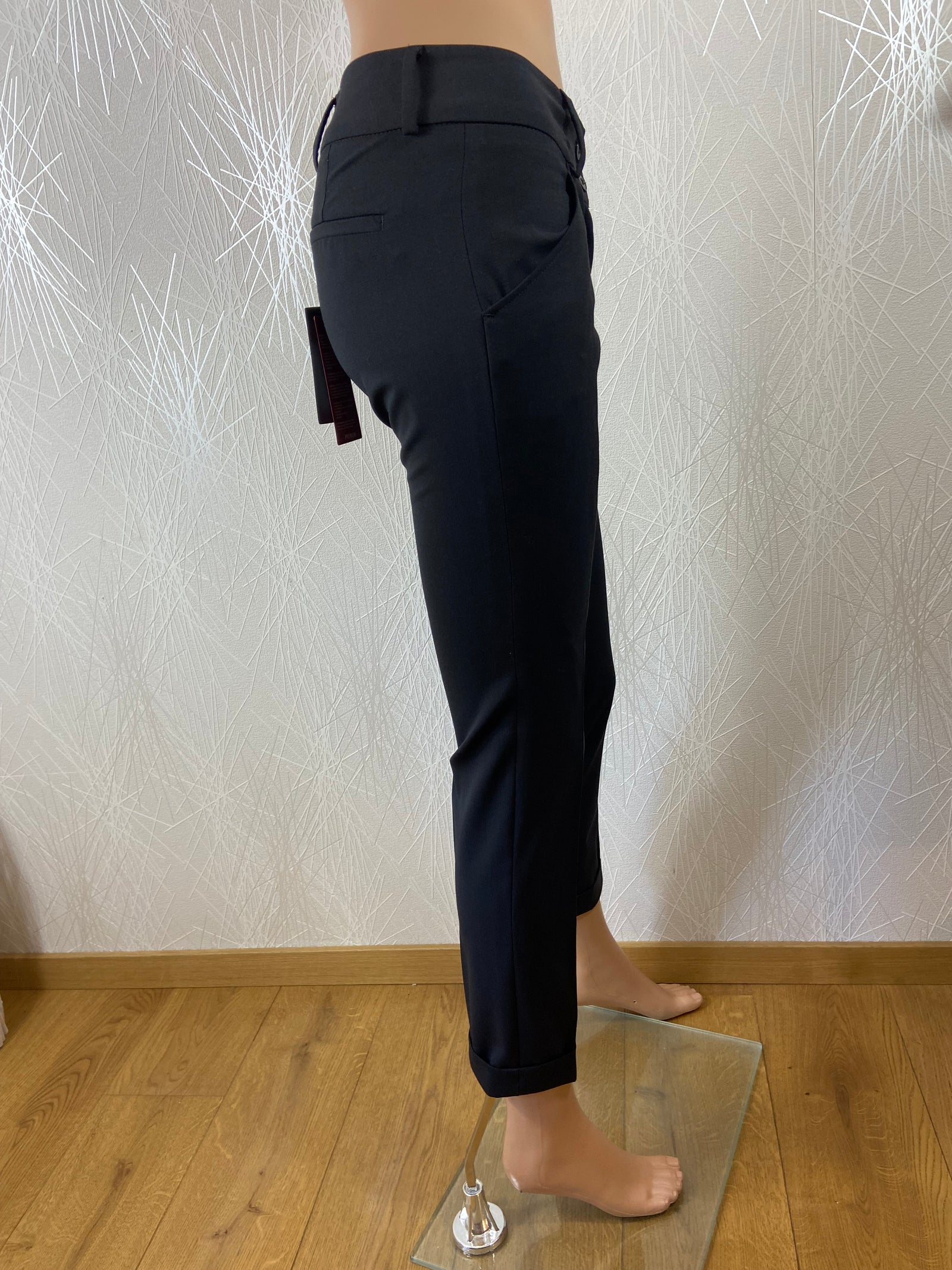 Pantalon noir femme habillé confortable taille basse coupe cigarette Slim Fit GREIFF