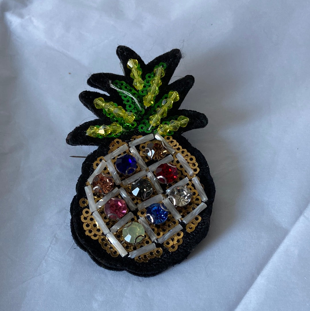 Broche bijoux femme ananas sequins perles multicolores