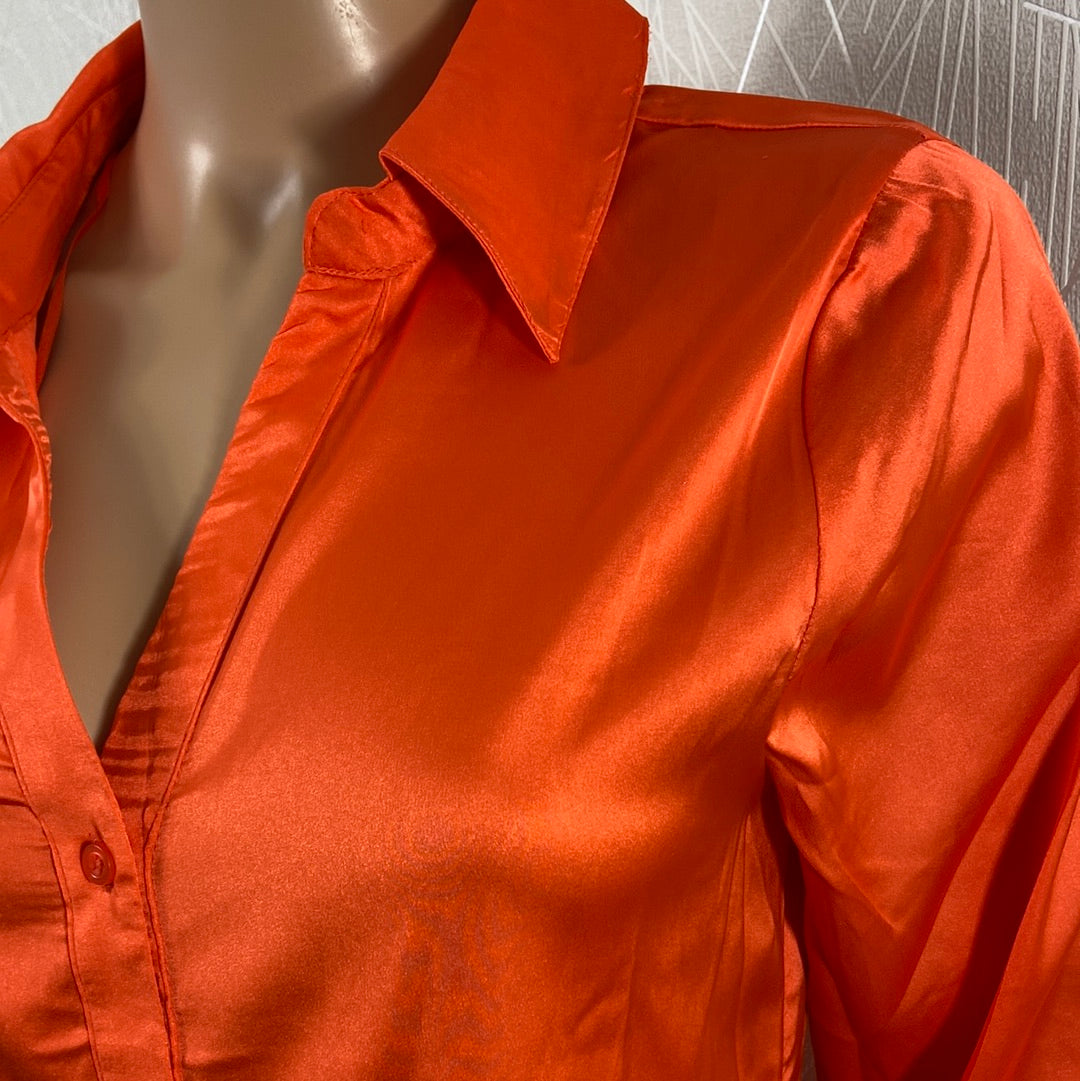 Chemise satin orange coupe droite manches longues Byhence Shirt B.Young - Offre-Unique