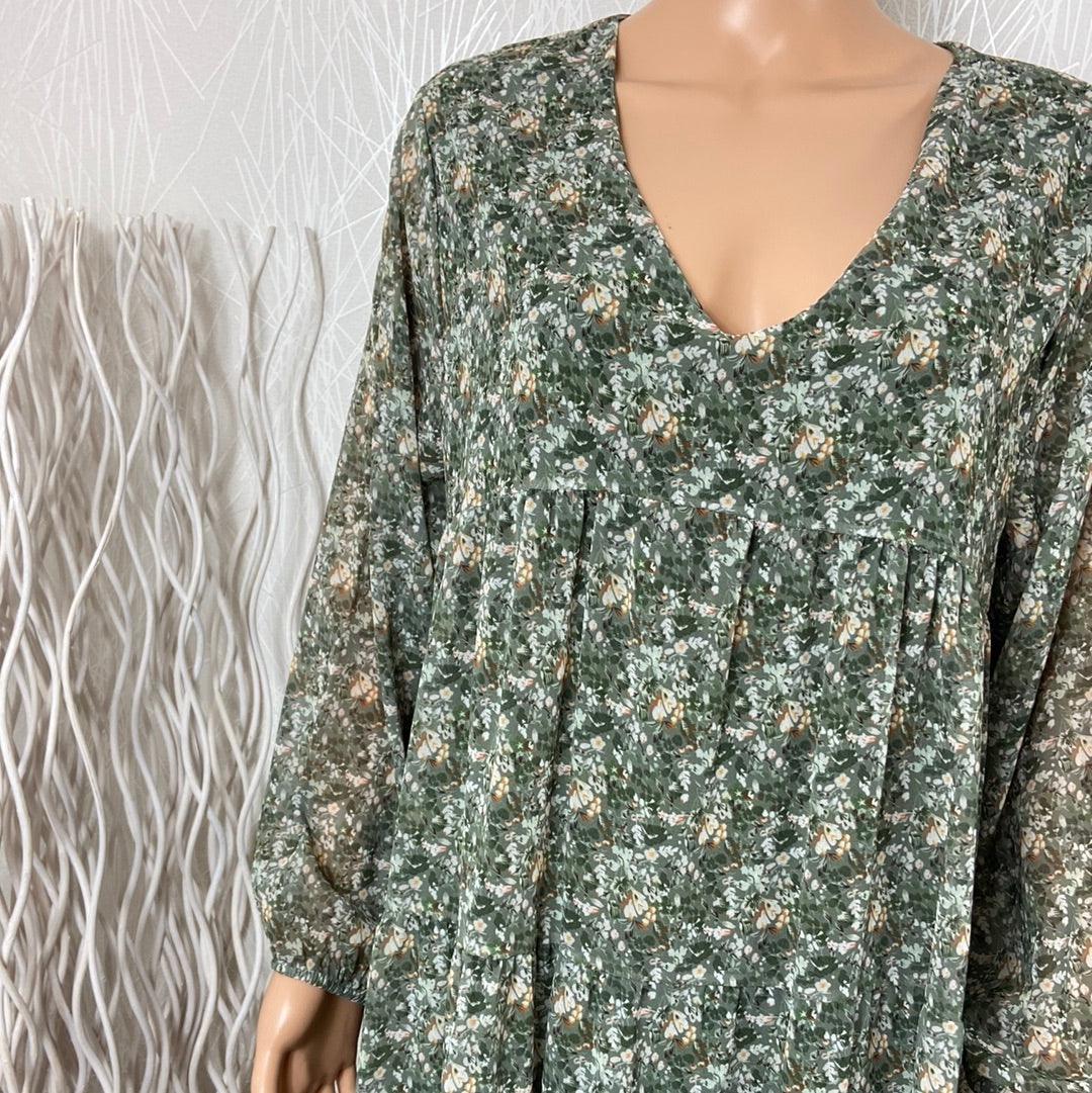 Robe verte doublée fluide manches longues Made In Italy - Offre-Unique