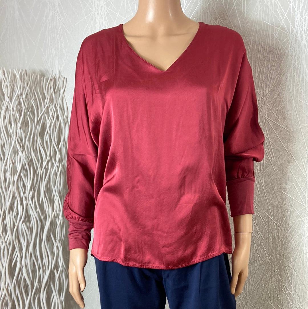 Blouse tissu satin avec soie vieux rose col V Les Impatientes - Offre-Unique