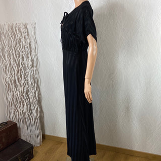 Robe noire longue soie et coton manches courtes plis flot Lenu Dress Traffic People