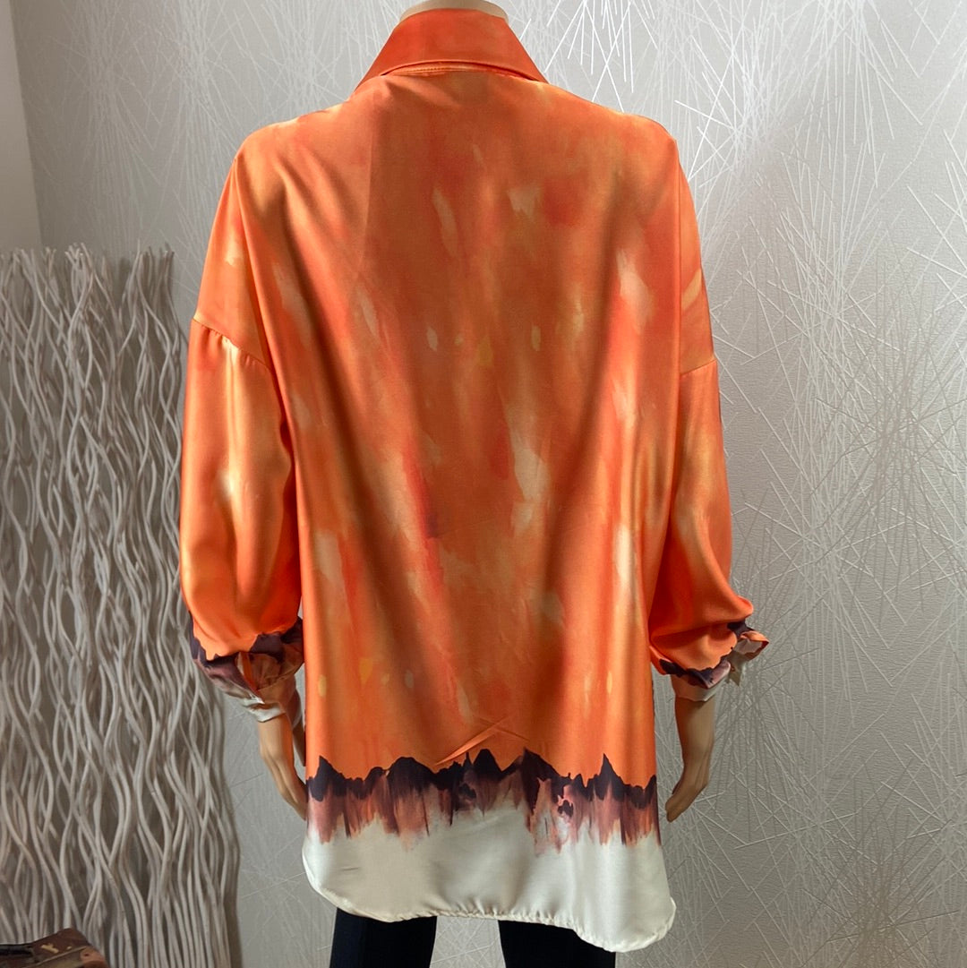 Chemise satinée asymétrique bariolé orange  Terra Di Siena