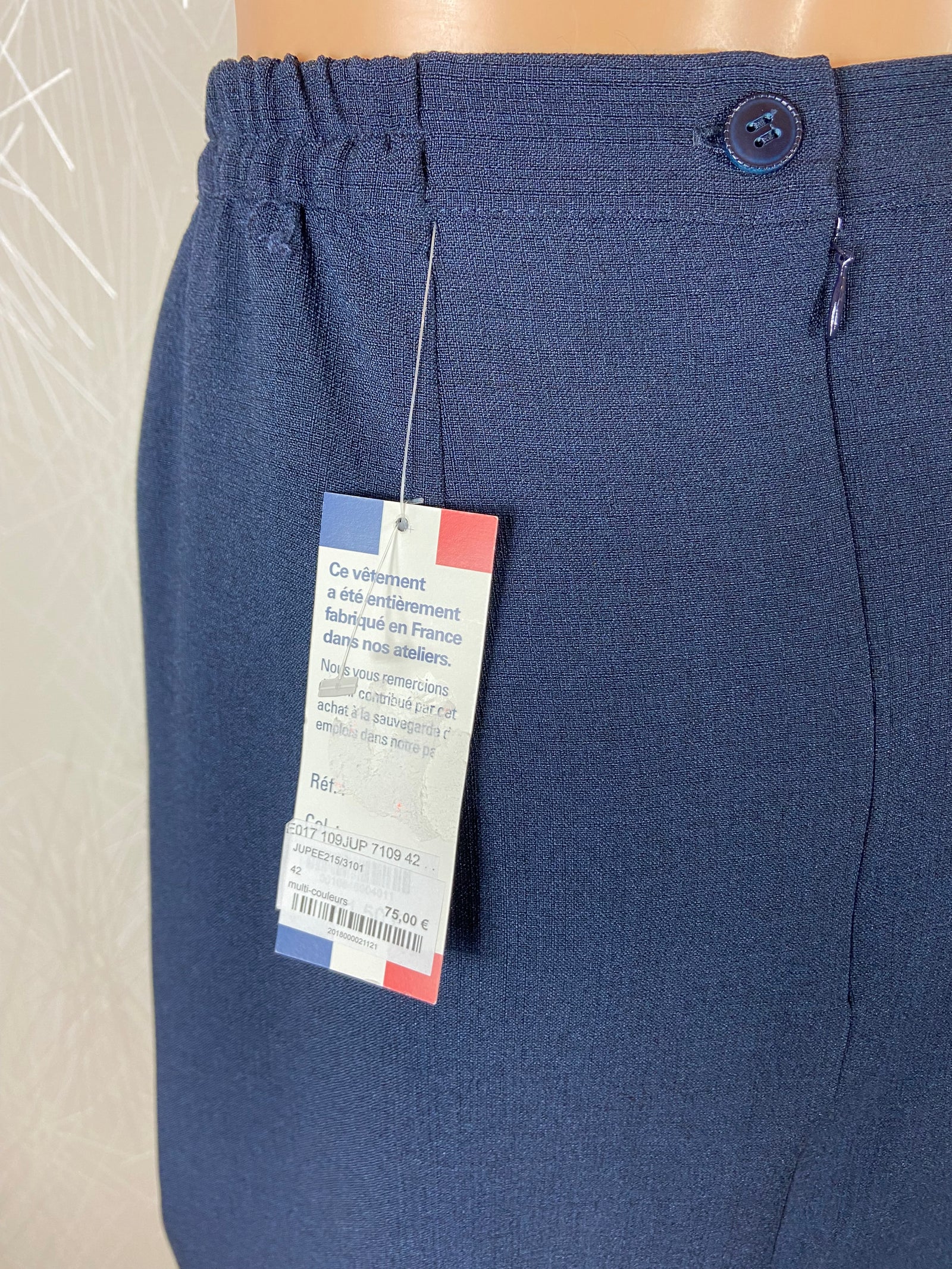 Jupe droite doublée bleu marine taille haute élastique Gévana