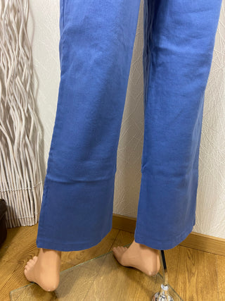 Pantalon bleu coton taille haute jambes larges Les Impatientes