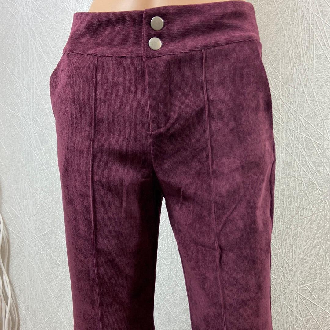 Pantalon violet en velours côtelé taille mi-haute flare pattes d’éléphant Osa - Offre-Unique