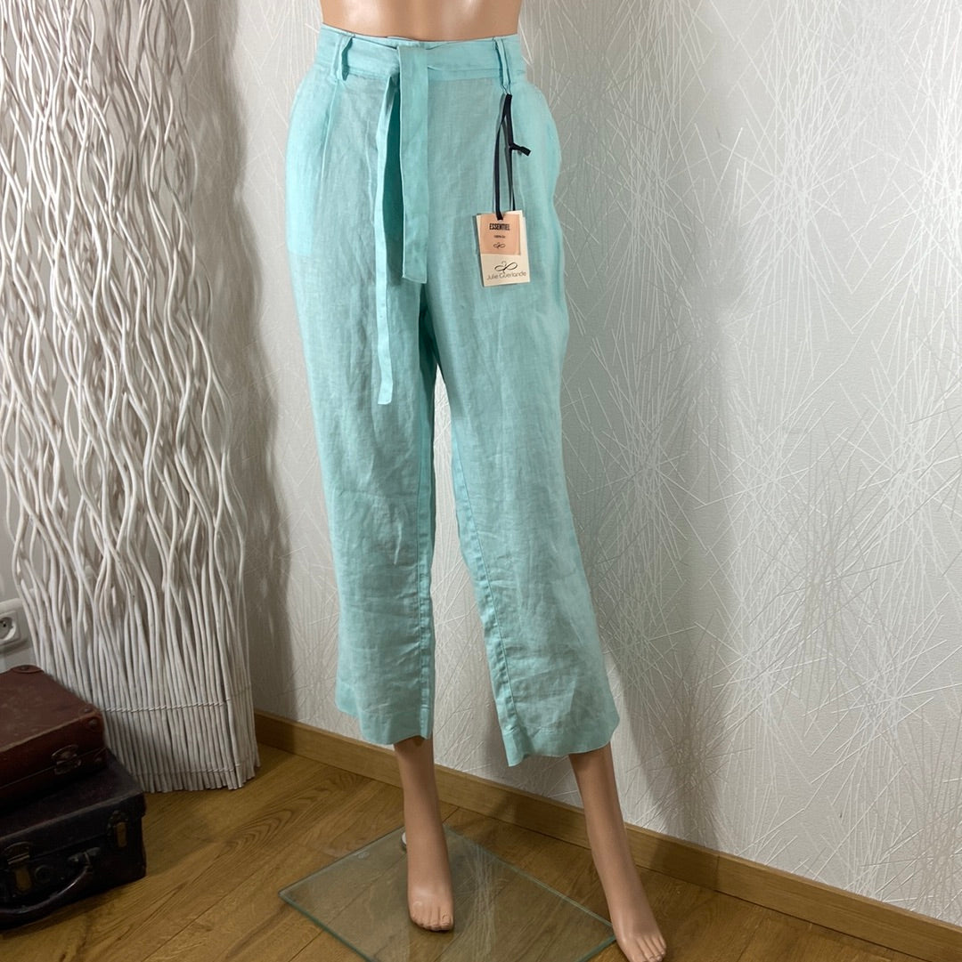 Pantalon femme en lin taille haute coupe droite 100% lin Julie Guerlande - Offre-Unique