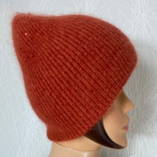 Bonnet rouge brique doux chaud avec laine angora