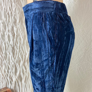 Pantalon velours lisse bleu marine taille haute élastique See U Soon