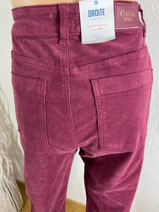 Pantalon violet en velours de coton côtelé modèle Constance C’est Beau La Vie