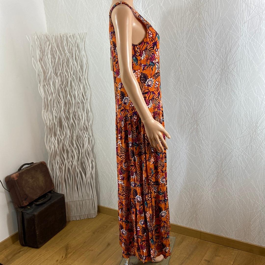 Robe longue doublée motifs fleurs sans manches Surkana - Offre-Unique