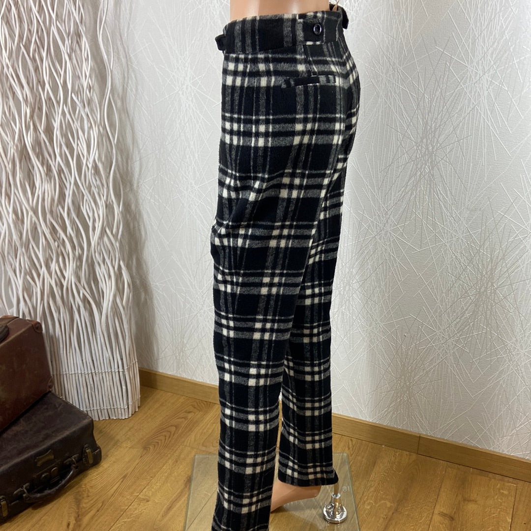 Pantalon de créateur laine cachemire doublée carreaux Tabala Paris