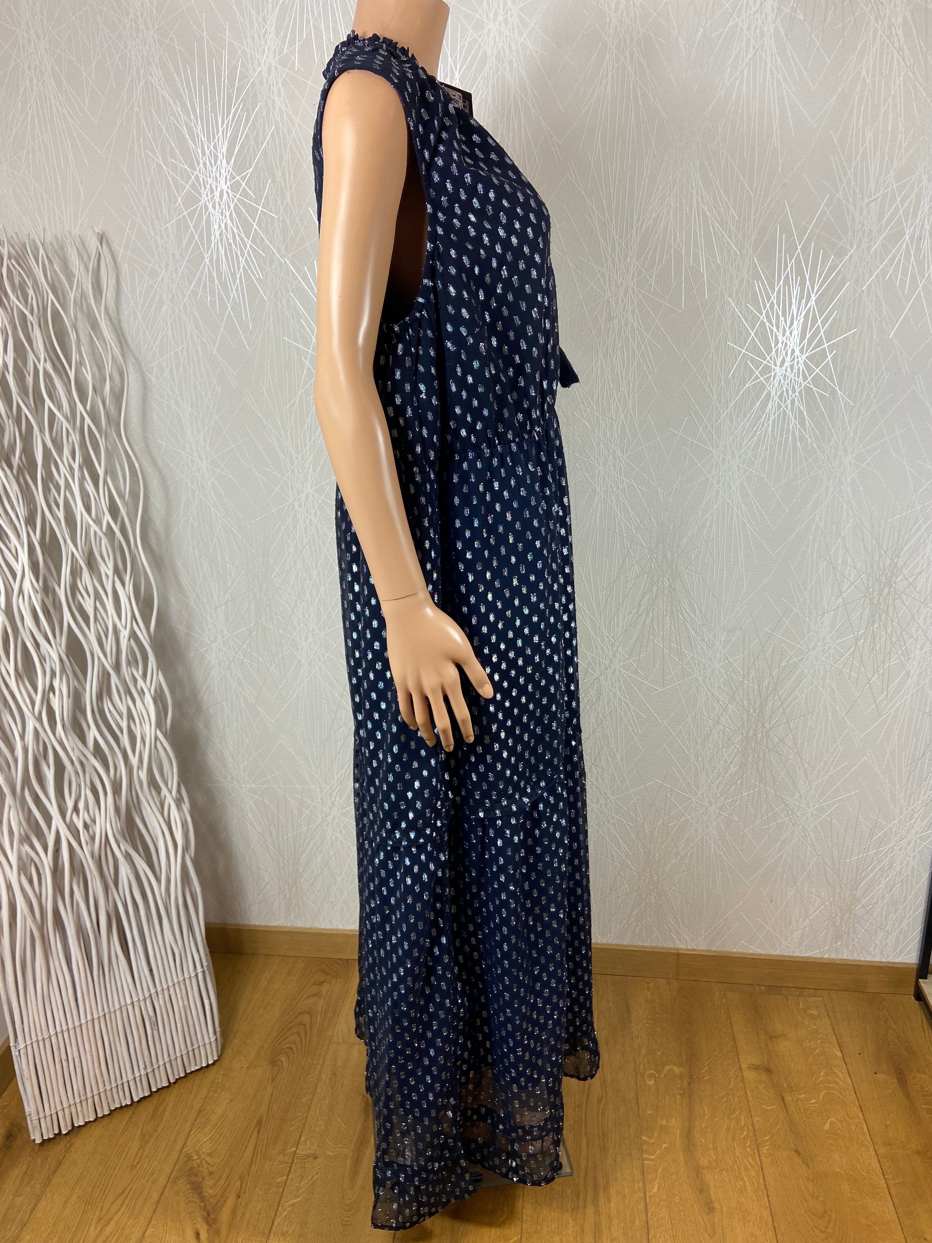 Robe bleu marine argenté ample longue sans manches grande taille Véro Moda