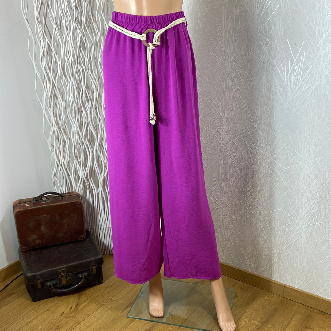 Pantalon fluide rose fuchsia confortable taille élastique jambes larges D&D Moda