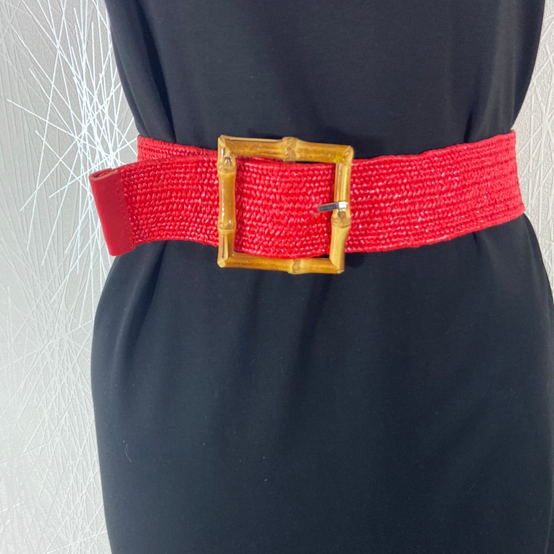 Ceinture femme rouge large élastique boucle bambou