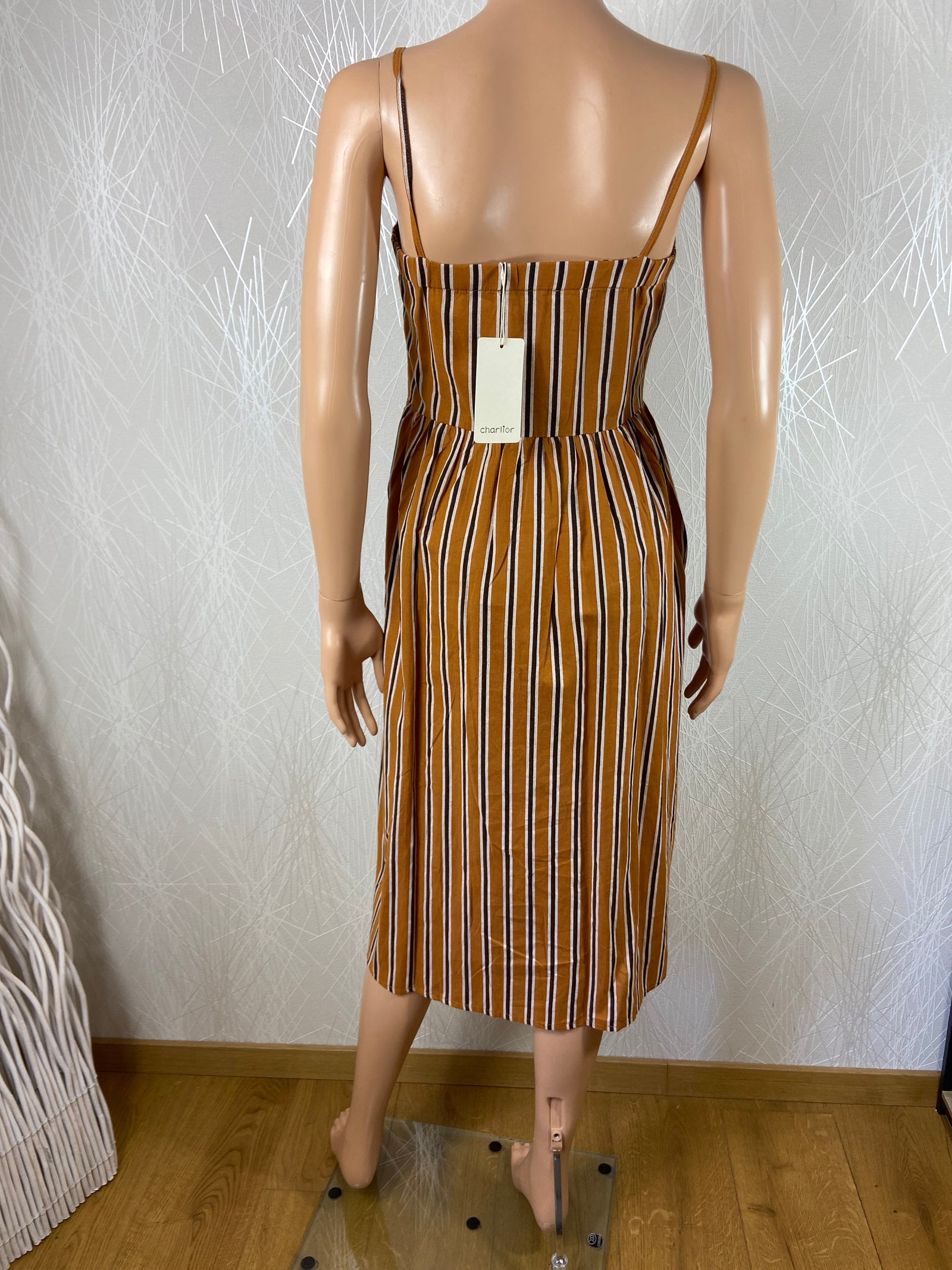 Robe à bretelles rayée boutonnée coton lin Charlior