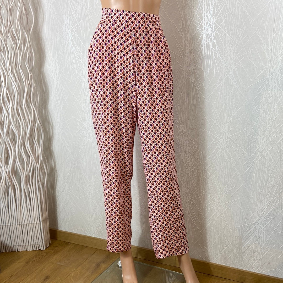 Pantalon léger rouge taille haute élastique style vintage 70's Surkana