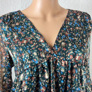 Blouse doublée multicolore fils dorés manches longues transparentes Les Petites Fleurs