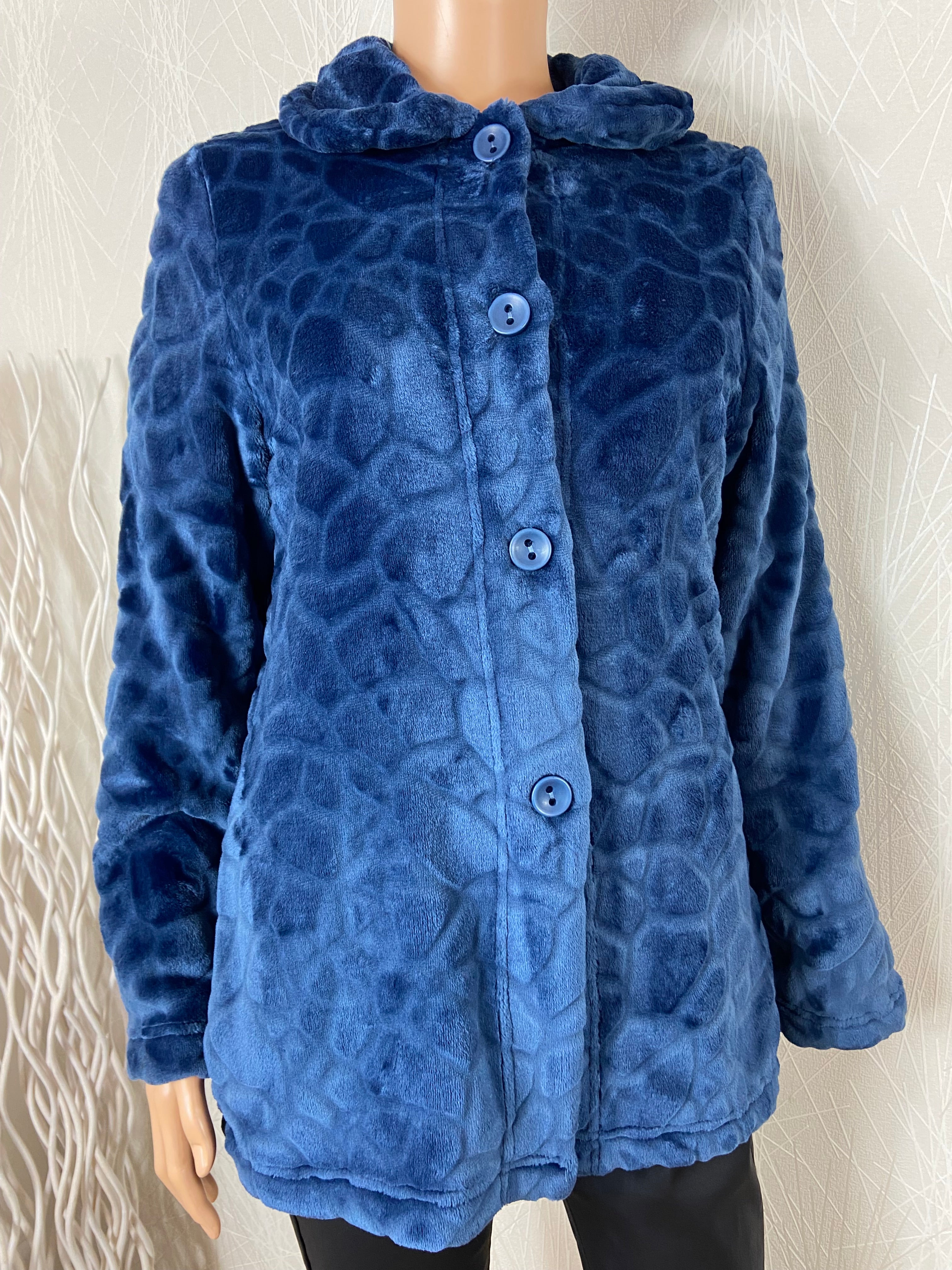 Veste d’intérieur detente confortable tissu bleu tout doux Peignora - Offre-Unique