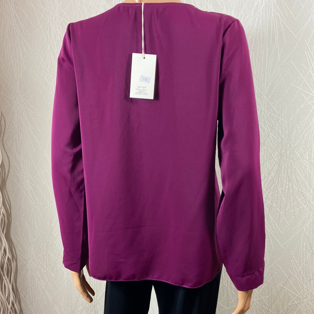 Blouse violette coupe droite tissu fluide col V Sense