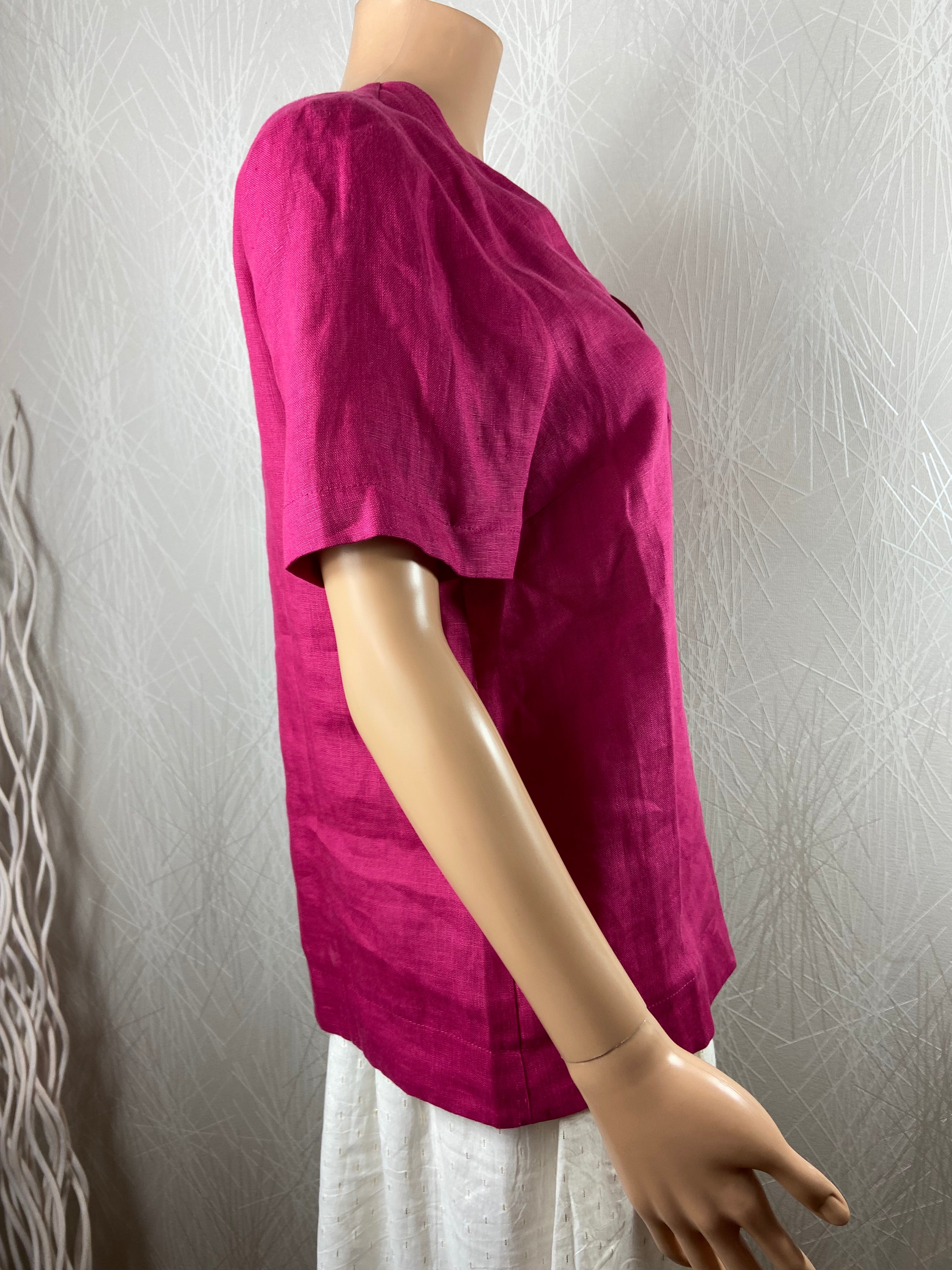 Chemisier en lin manches courtes rose fuchsia La Fée Maraboutée