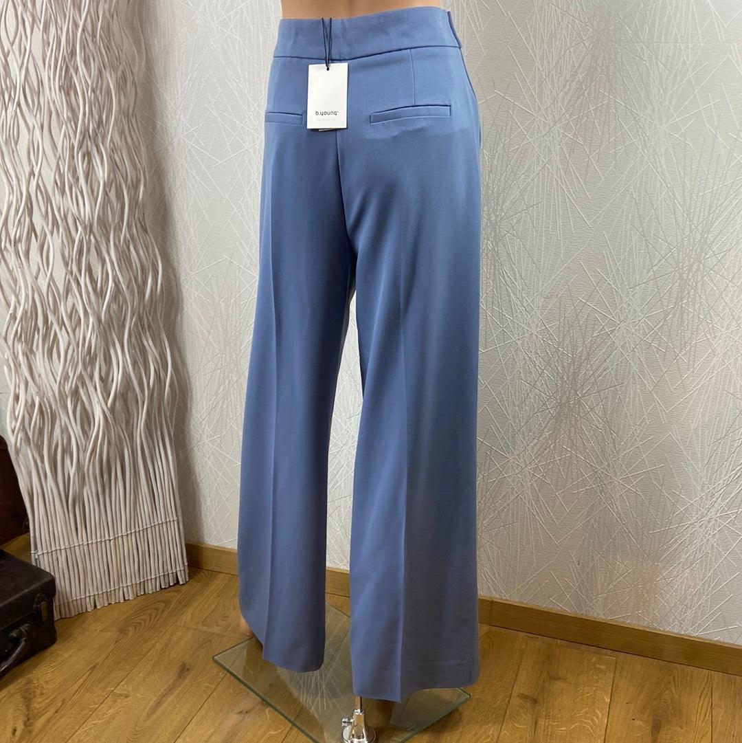 Pantalon bleu jambes larges taille haute coupe ample Byestale Pants B.Young - Offre-Unique