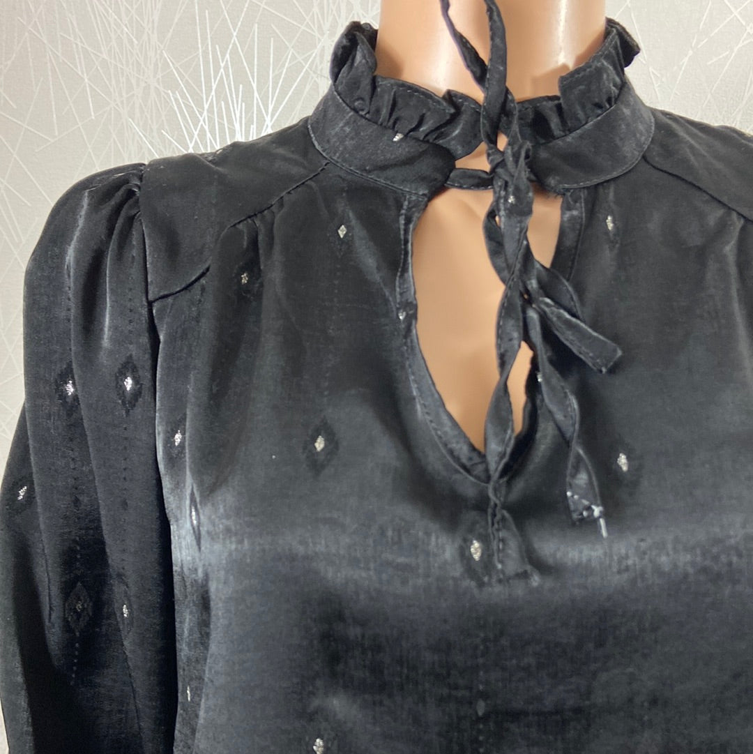 Blouse satinée noire avec motifs losange argentés Les Petites Fleurs