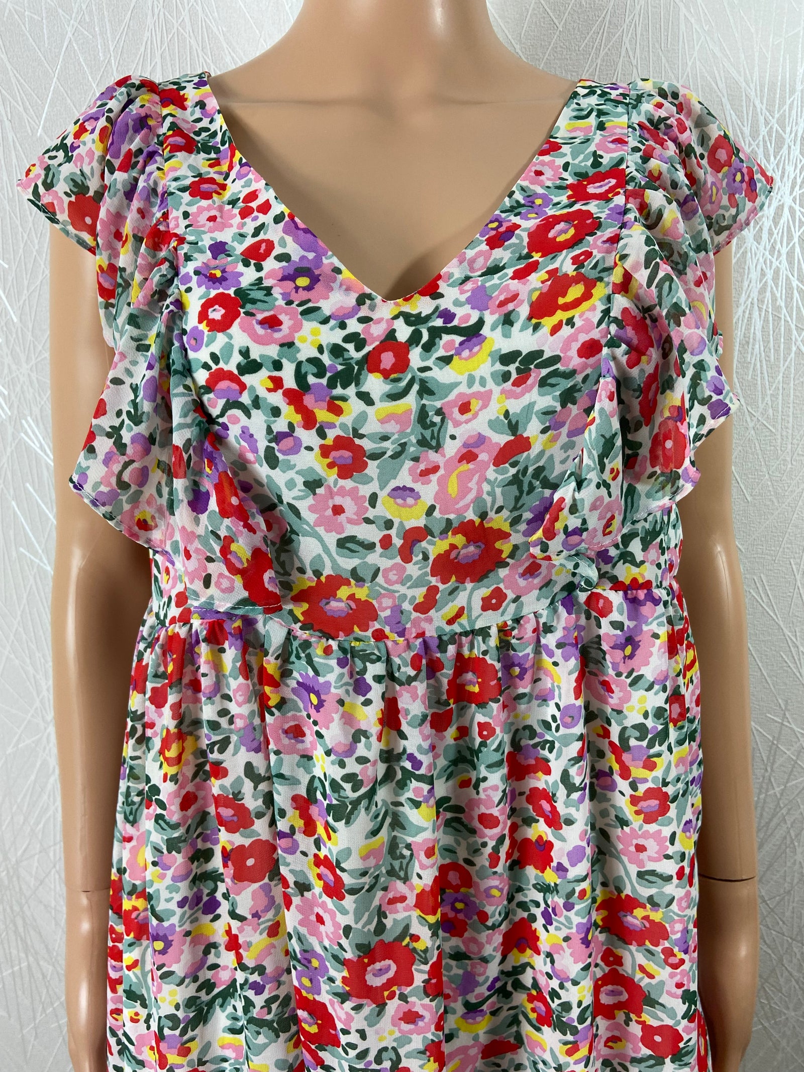 Robe doublée fleurie multicolore sans manches jeu de plis volants Lili & Lala