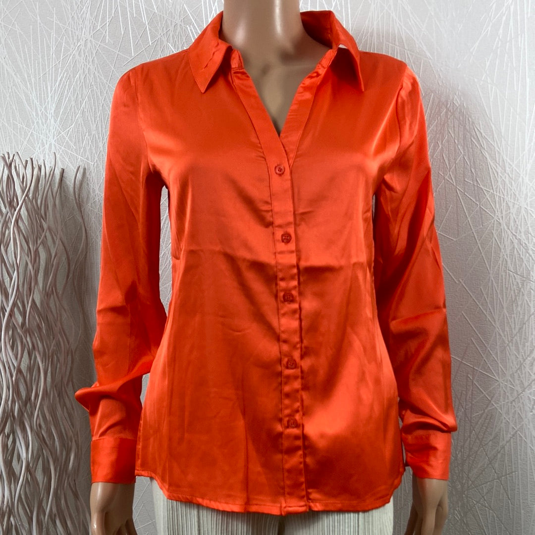 Chemise satin orange coupe droite manches longues Byhence Shirt B.Young - Offre-Unique