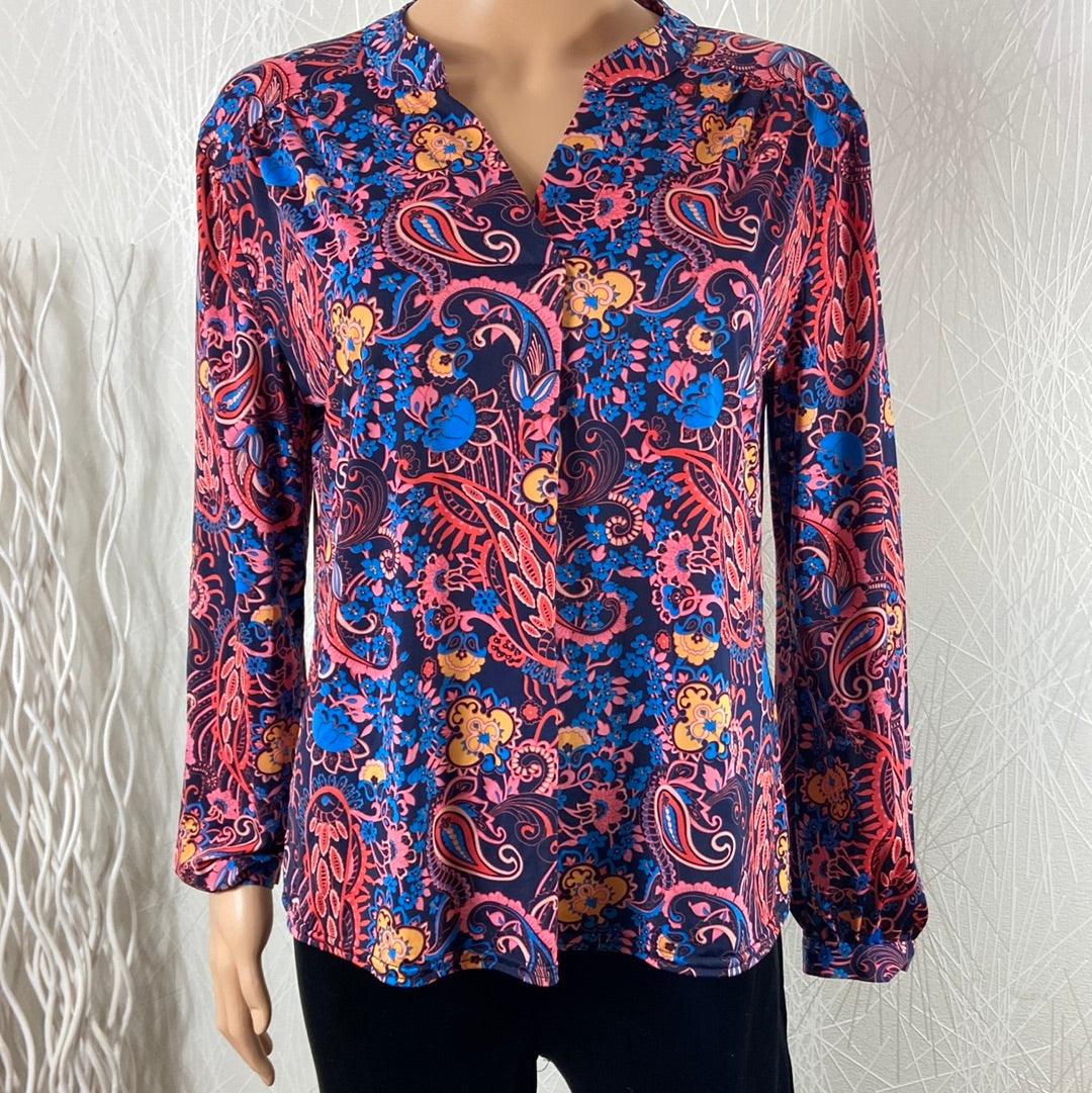 Blouse fluide col V plis motifs cachemire bleu rose Le Singe de Julie - Offre-Unique