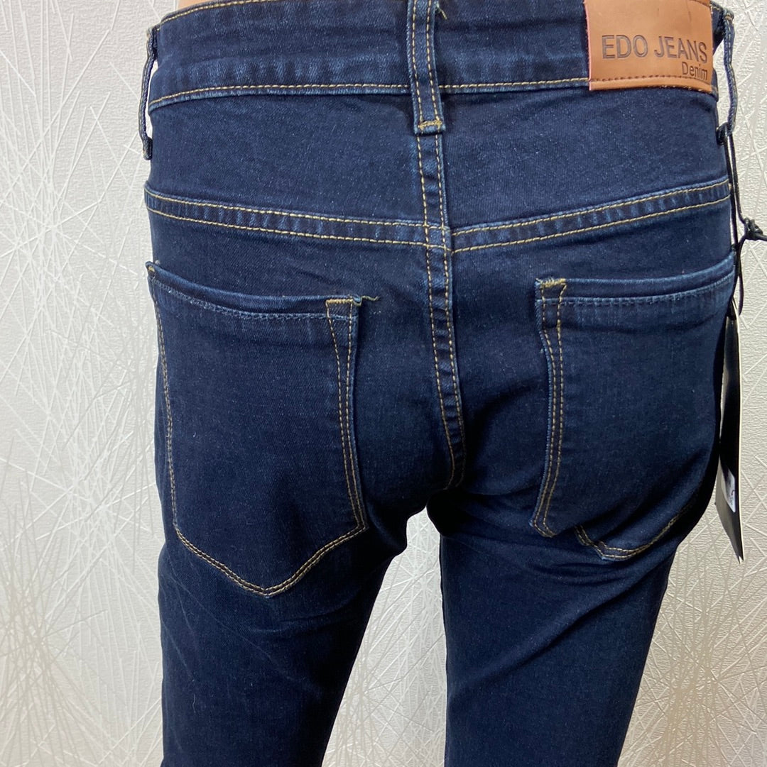 Jeans femme bleu foncé taille haute coupe slim couture contrastée Edo Jeans