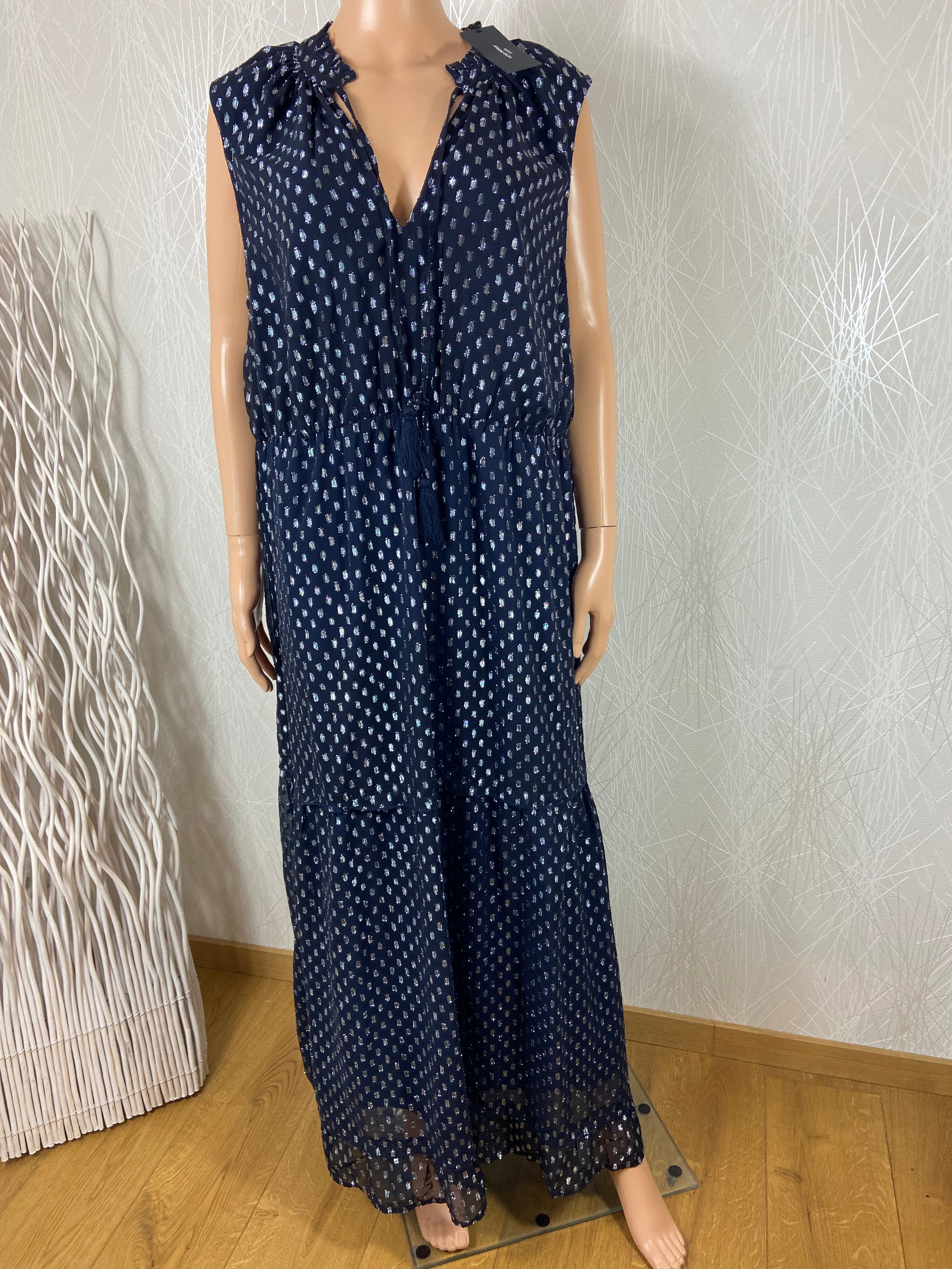 Robe bleu marine argenté ample longue sans manches grande taille Véro Moda