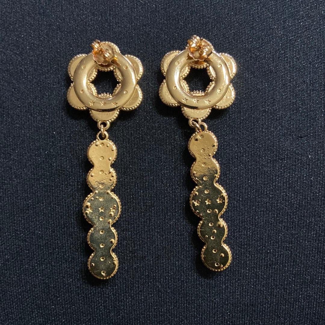 Boucles d’oreilles pendantes plaquées or et pierre semi précieuses rose pâle Shabada - Offre-Unique