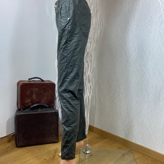 Pantalon enduit kaki taille haute stretch effet froissé Made In Italy