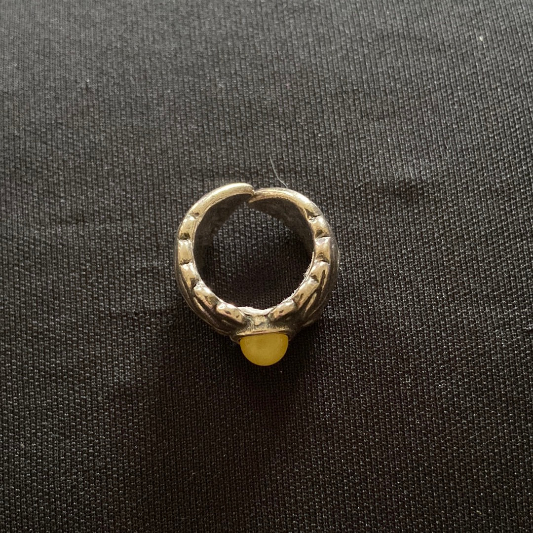 Bague argent ajustable avec motifs de feuilles pierre semi-précieuse jaune Shabada