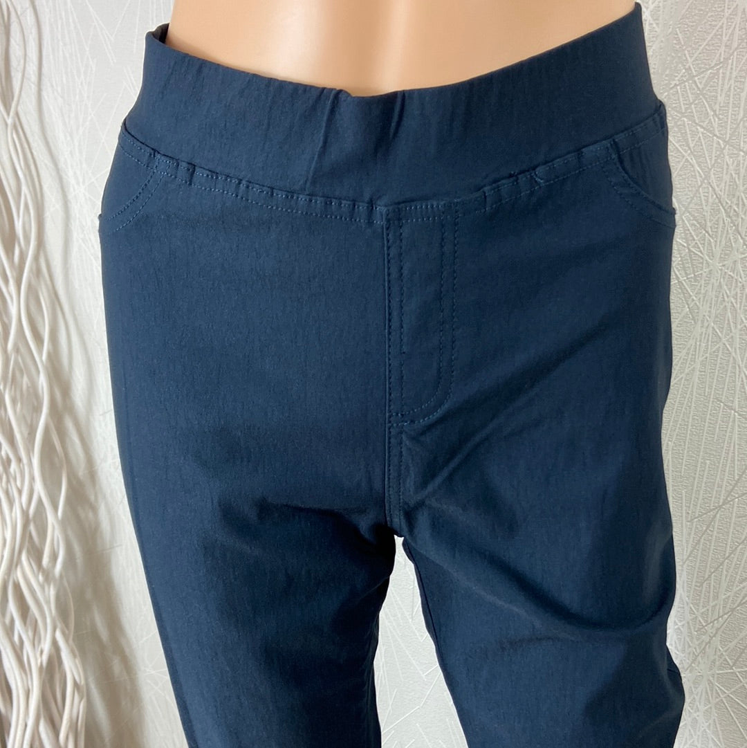 Pantalon femme coton bleu marine taille haute élastique Z & W Fashion