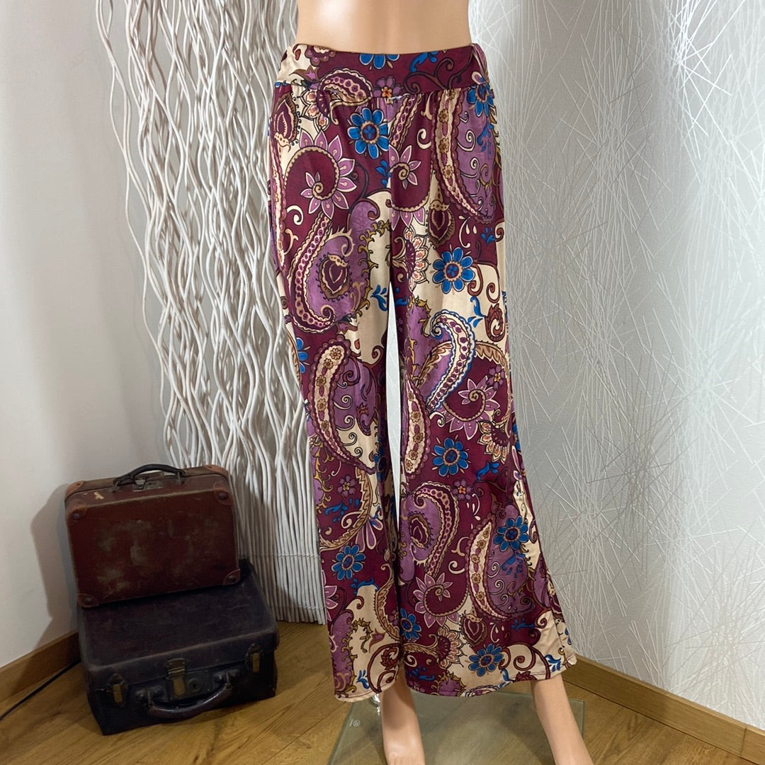 Pantalon léger fluide avec fleurs multicolores taille élastique jambes larges Made In Italy