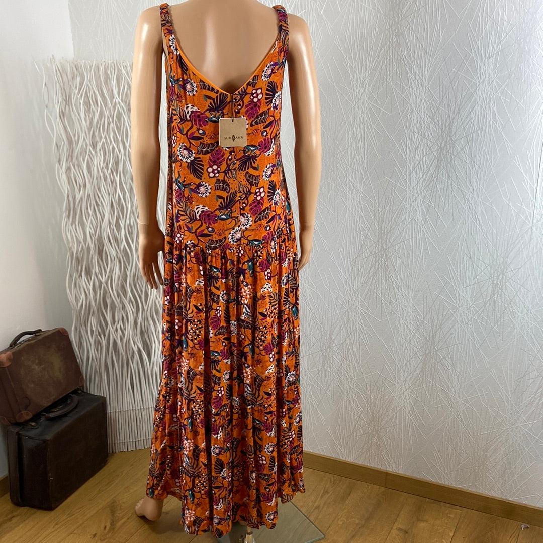 Robe longue doublée motifs fleurs sans manches Surkana - Offre-Unique