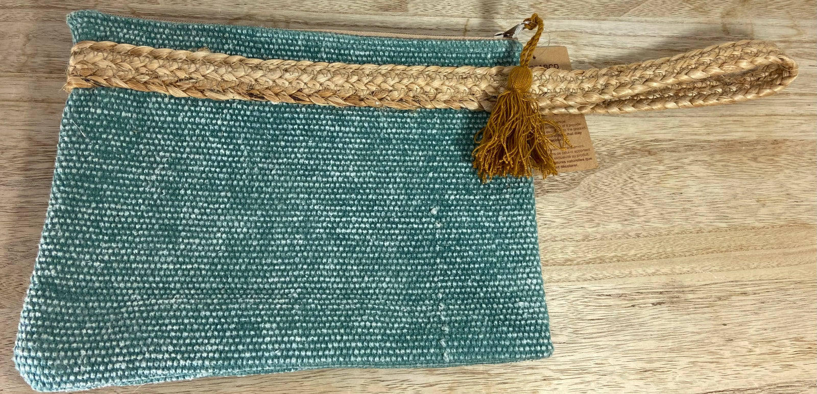 Sac pochette avec anse en coton et  jute de fabrication artisanale