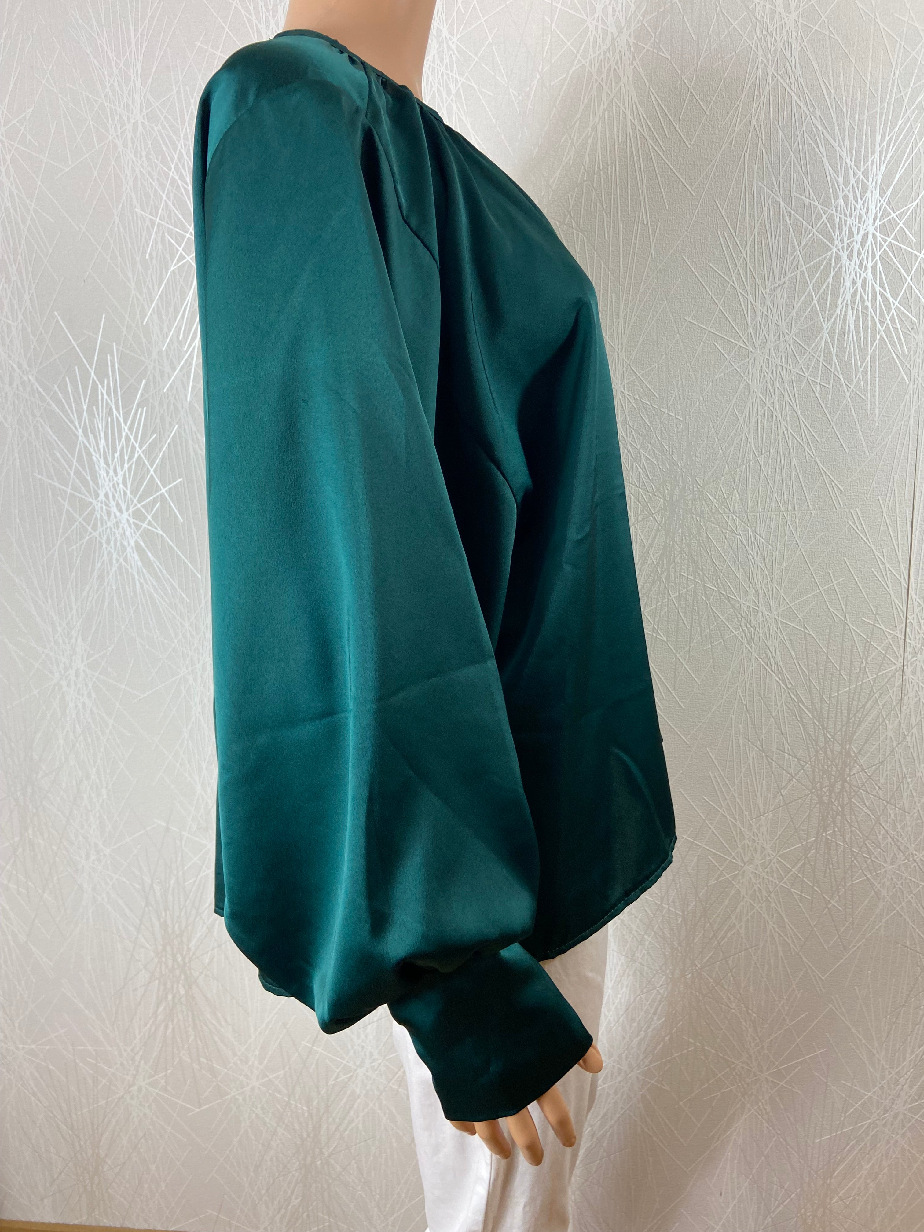 Blouse ample satin tissu vert manches longues Sense