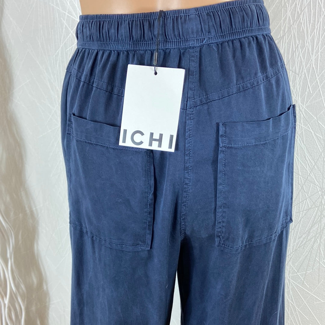 Pantalon fluide ample femme taille élastique bleu marine Ihfiluni Paal Ichi - Offre-Unique