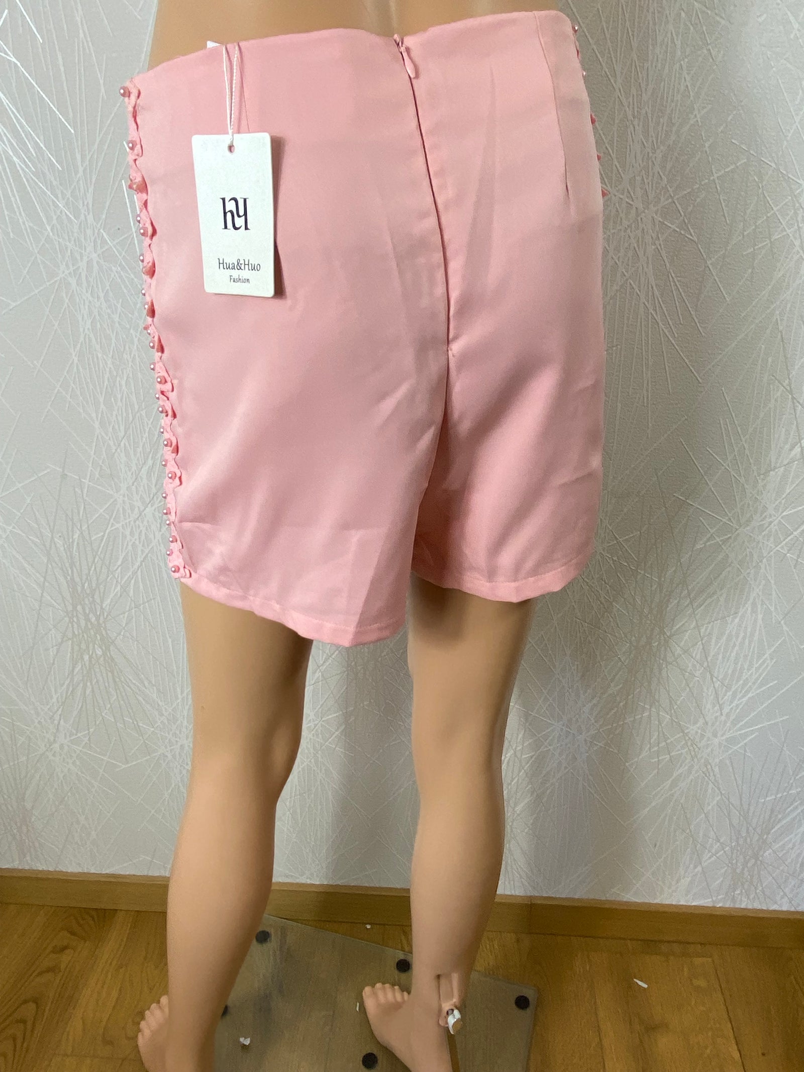 Short femme rose taille haute avec perles et dentelle Hua & Huo