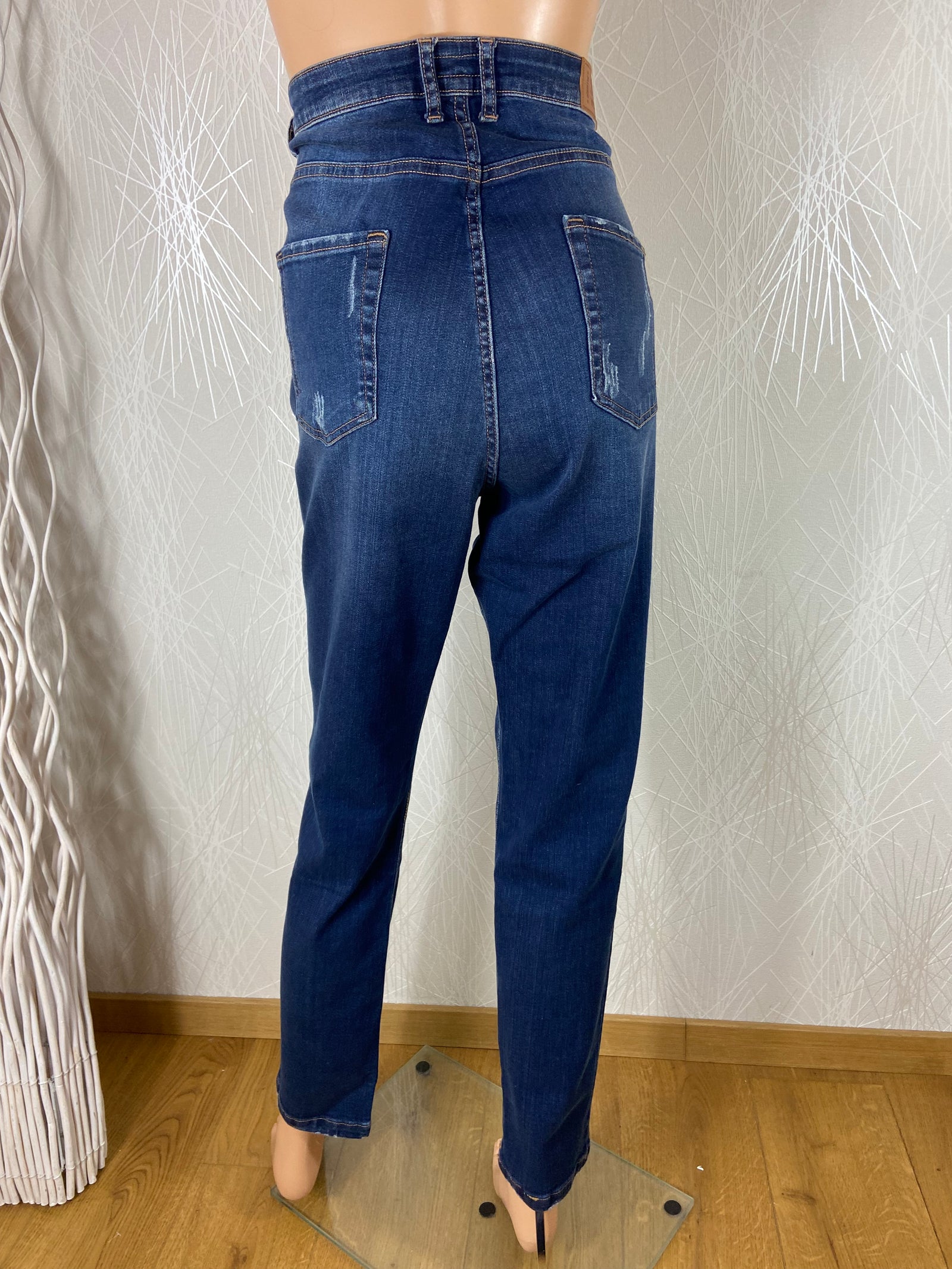 Jeans coton denim bleu taille haute slim SPG