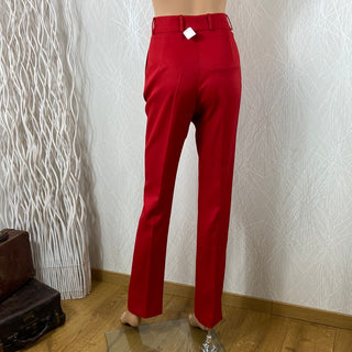Pantalon rouge en laine taille haute coupe droite du créateur Tabala Paris
